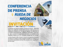 La región ÁNCASH presenta la conferencia de prensa y rueda de negocio “renacer de la cordillera blanca en turismo de aventura”, que destaca la oferta turística de la cordillera blanca y cordillera HUAYHUASH para el turismo de naturaleza y turismo de aventura por sus espacios naturales en zonas de montaña, una opción magnífica para escapar de la rutina.