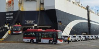 DP World San Antonio: Descarga de flota de buses eléctricos con destino al eje Coquimbo-La Serena.