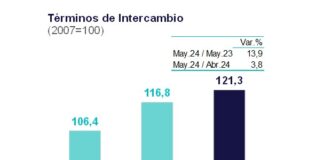Términos de intercambio crecieron 13,9% interanual en mayo