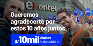 Entel celebra 10 años en el país y premiará a 31 ganadores con S/10 mil cada uno durante todo octubre